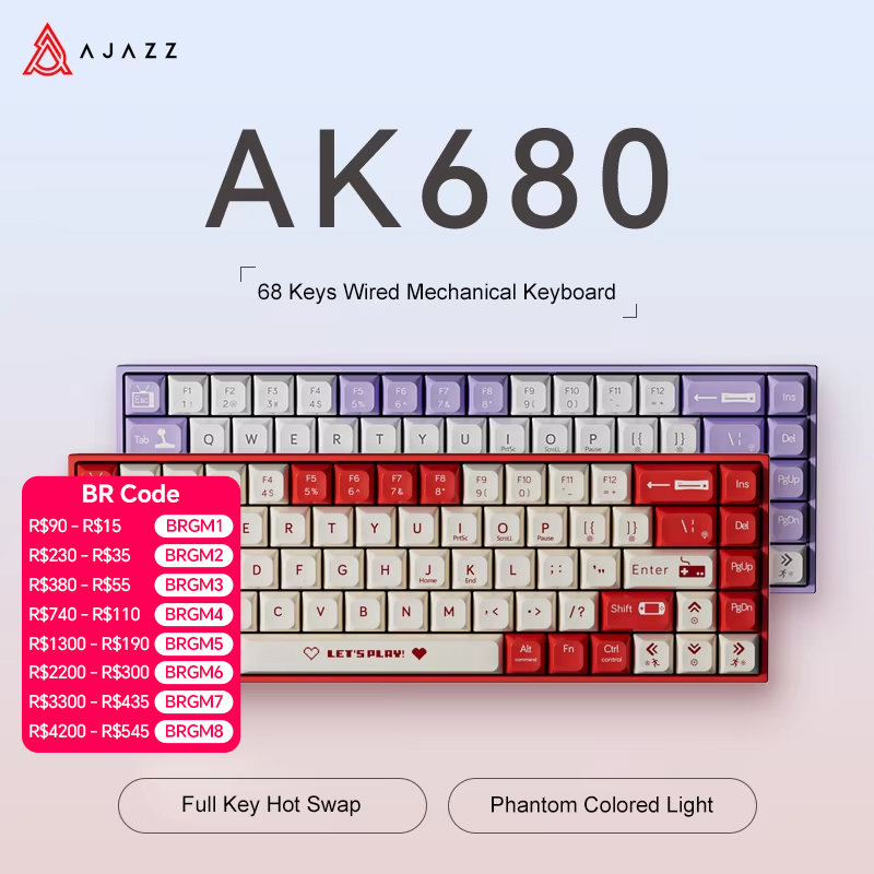 Gaming Keyboard Mini Mechanical - Teclado Mecânico Gamer AJAZZ AK680 65%
