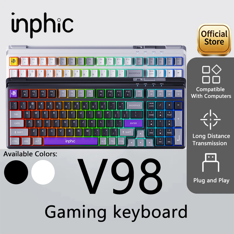 Gaming Keyboard No Noise - Teclado Gamer INPHIC V98 TYPE-C com