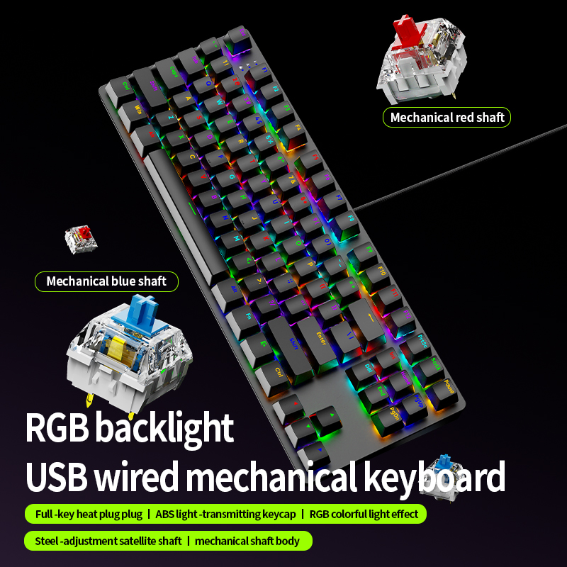 Keyboard Gaming Blue Switch - Teclado Mecânico para Jogos AK87 com