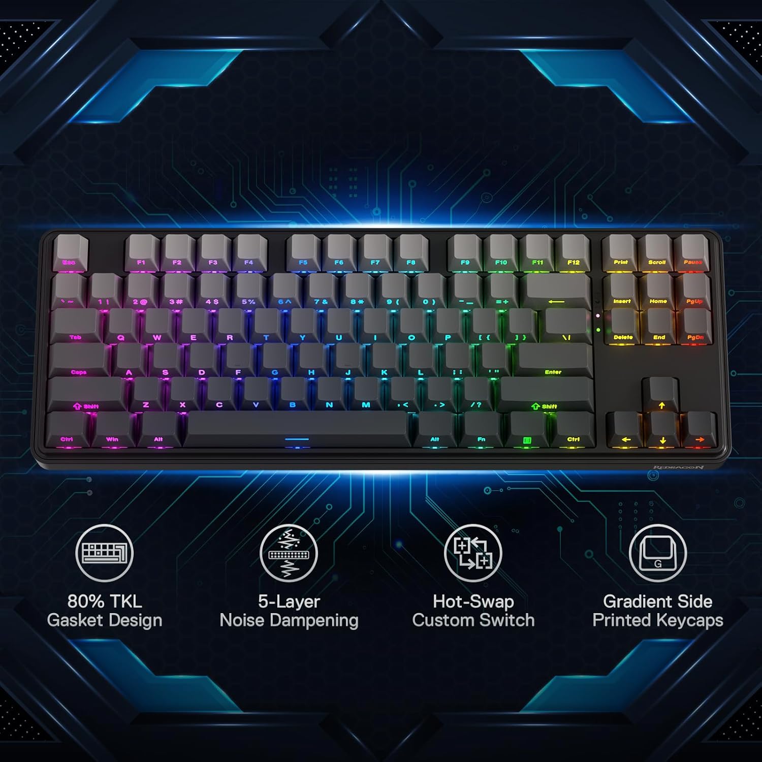 Redragon k707 pro gb 80% gaxet - Gaming Keyboard No Noise avaliação e preço